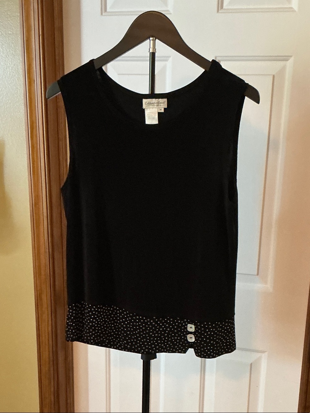 Coldwater Creek Black Tank with Polka Dot Hem